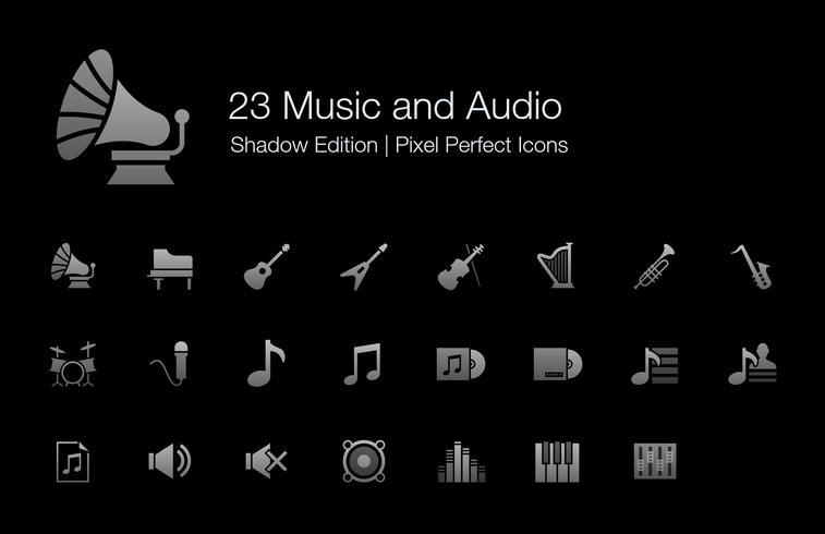 Music and Audio Pixel Perfect Icons Shadow Edition.  vector