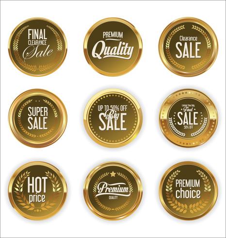 Insignias y etiquetas de oro premium de lujo vector