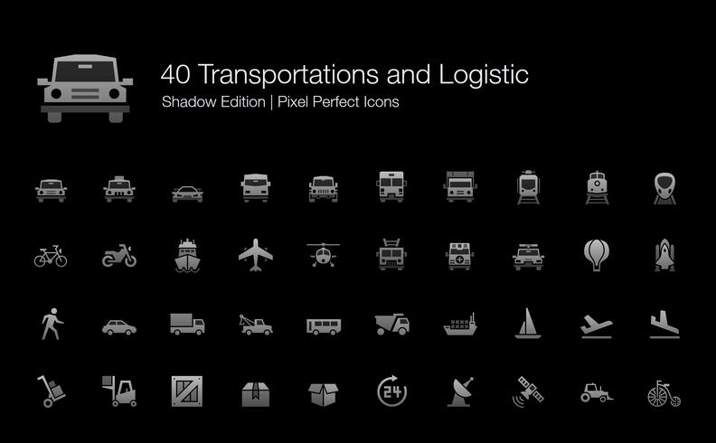 Transporte y Pixel Logística Perfect Icons Shadow Edition. vector