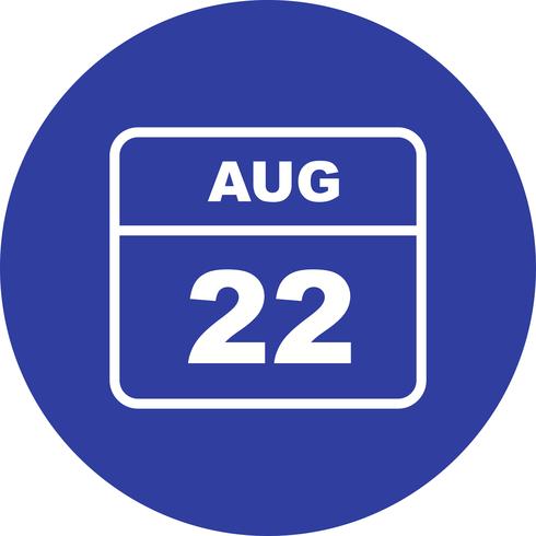 22 de agosto, fecha en un calendario de un solo día vector