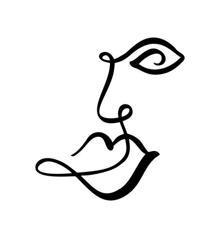 Línea continua, dibujo de rostro de mujer, concepto minimalista de moda. Cabeza femenina lineal estilizada con los ojos abiertos, logotipo de cuidado de la piel, ícono de salón de belleza. Ilustración vectorial una línea vector