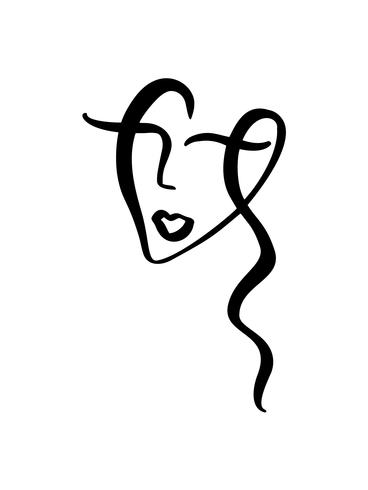 Dibujo de rostro de mujer, concepto minimalista de moda. Logotipo de cuidado de la piel femenino lineal estilizado, icono de salón de belleza. Ilustración vectorial una línea vector