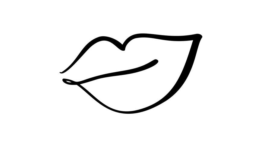 Vector abstracto dibujado a mano símbolo de los labios. Etiqueta de logotipo de imagen para imprimir en la ropa. Elemento de caligrafía de ilustración aislada para diseño minimalista