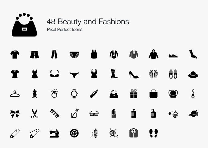 48 iconos perfectos del pixel de la belleza y de las modas. vector