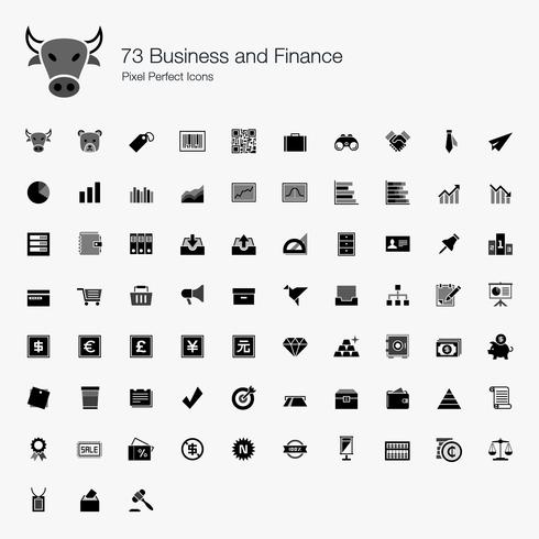 73 Negocios y Finanzas Pixel Perfect Icons. vector