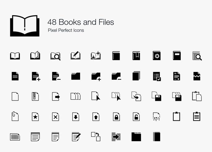 48 Books and Files Pixel Perfect Icons.  vector