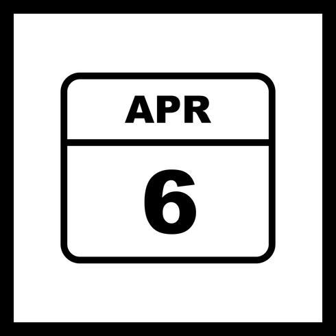 April 6th Date on a Single Day Calendar vector