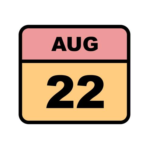 22 de agosto, fecha en un calendario de un solo día vector