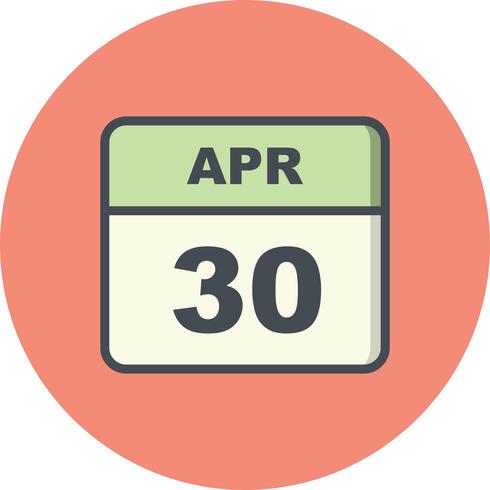 April 30th Date on a Single Day Calendar vector