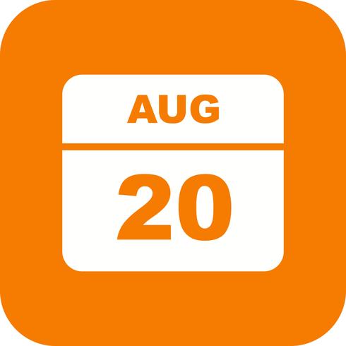 20 de agosto Fecha en un calendario de un solo día vector