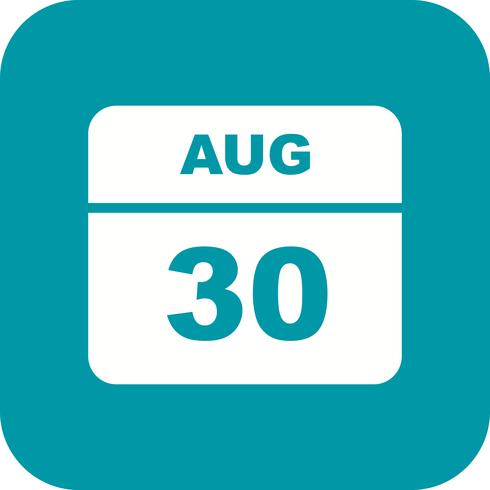 30 de agosto, fecha en un calendario de un solo día vector