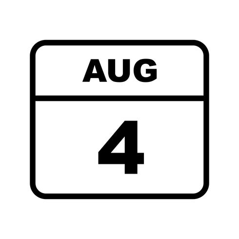 August 4th Date on a Single Day Calendar vector