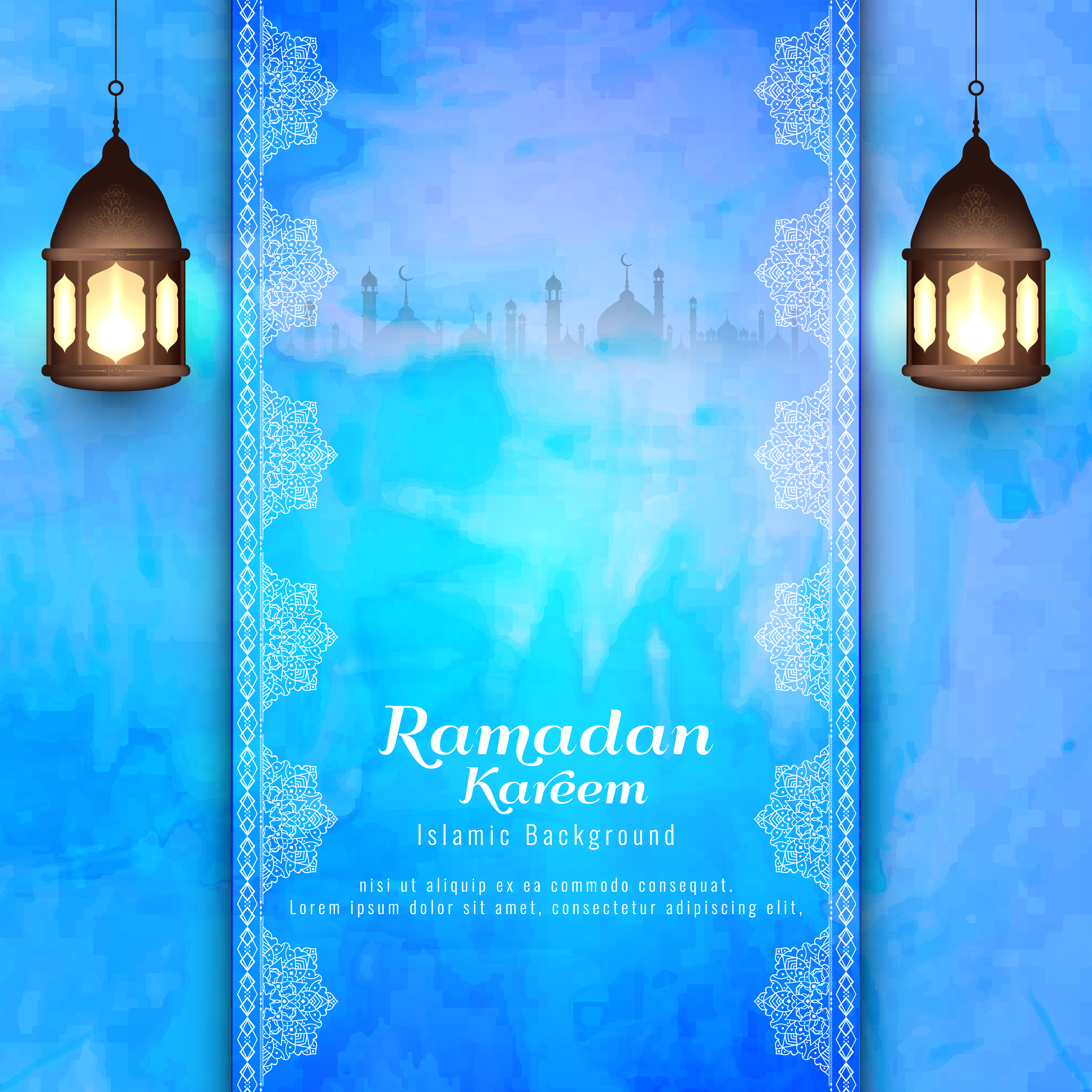 Abstract Ramadan Kareem islamic  blue background  Download 