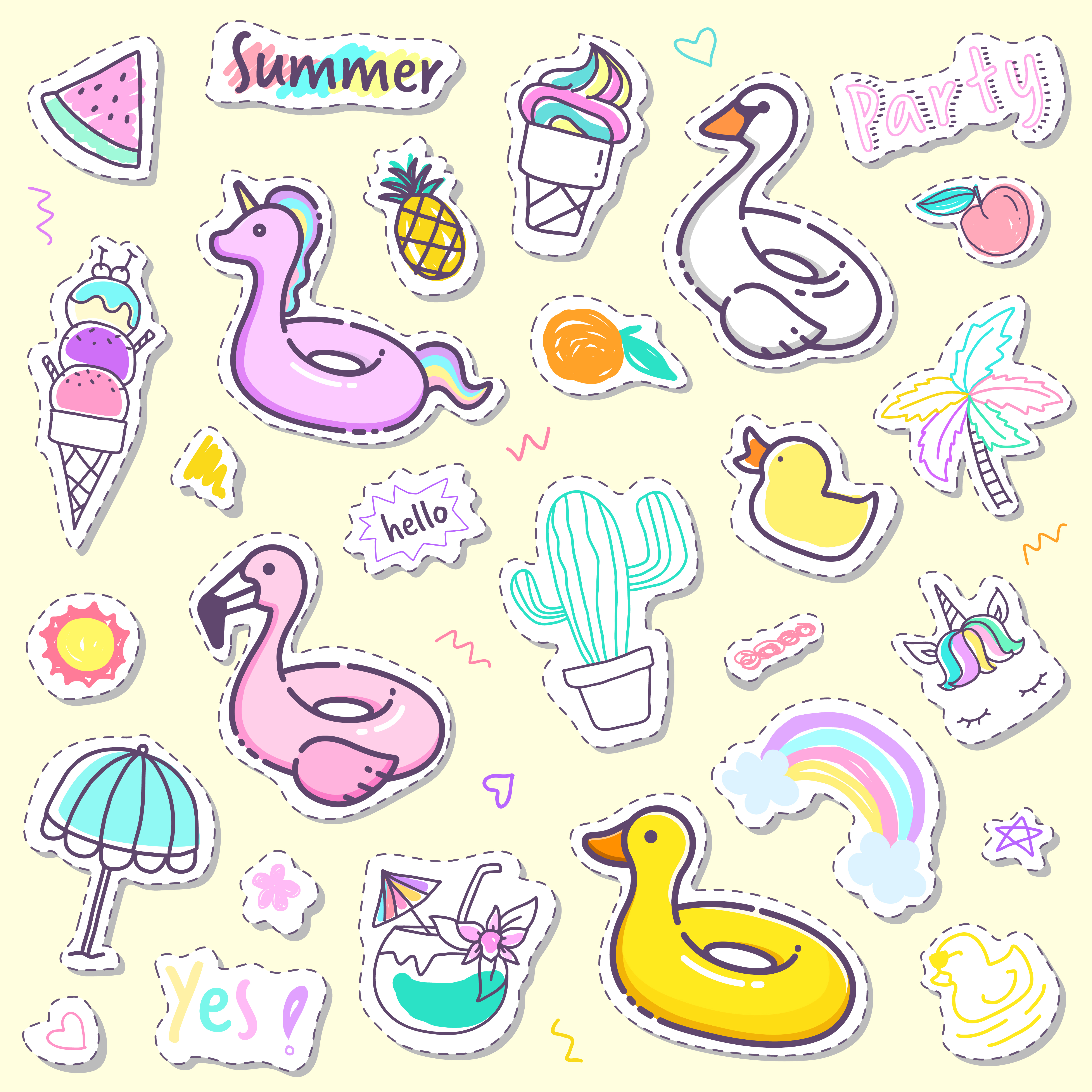 Cute summer sticker collection in pastel color. - Download ...