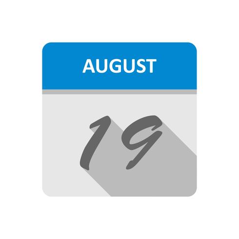 19 de agosto Fecha en un calendario de un solo día vector