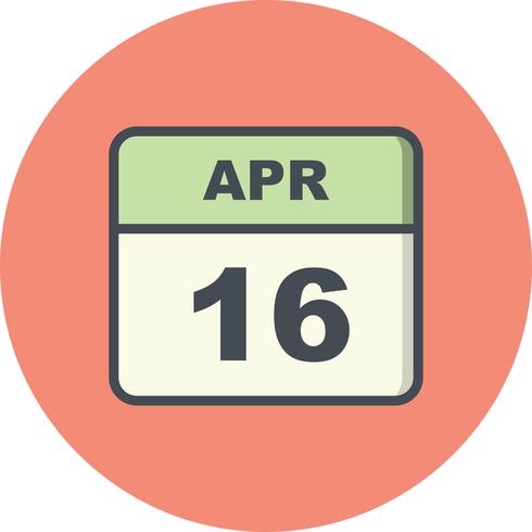16 de abril Fecha en un calendario de un solo día vector