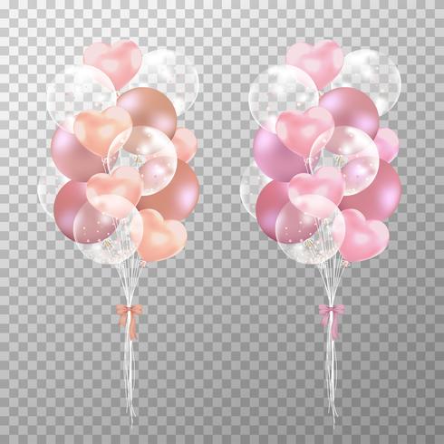 Rose gold balloons on transparent background. Realistic glossy rose