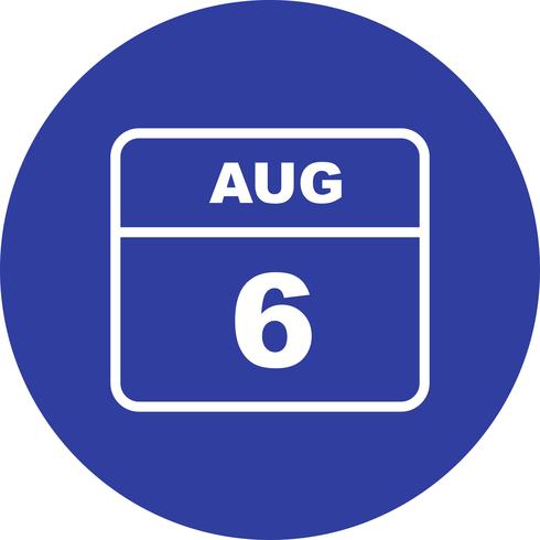 August 6th Date on a Single Day Calendar vector