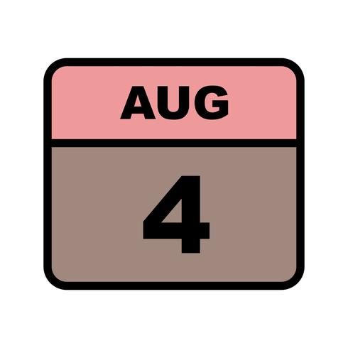 4 de agosto Fecha en un calendario de un solo día vector