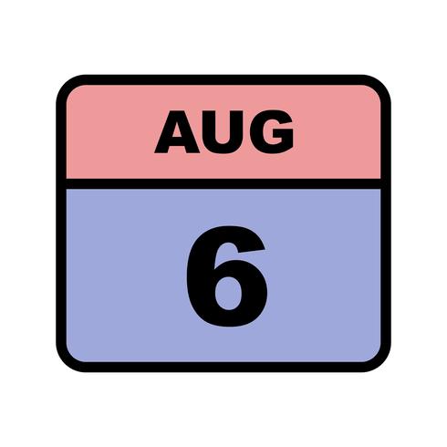 August 6th Date on a Single Day Calendar vector