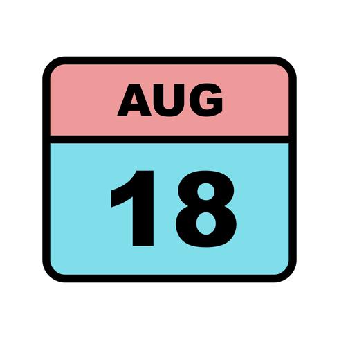 18 de agosto Fecha en un calendario de un solo día vector