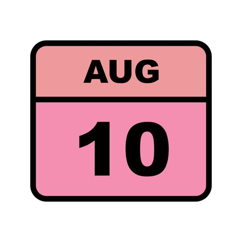 10 de agosto Fecha en un calendario de un solo día vector