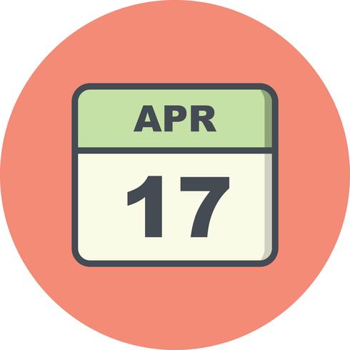 17 de abril Fecha en un calendario de un solo día vector