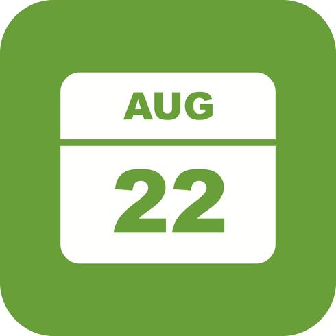 22 de agosto, fecha en un calendario de un solo día vector