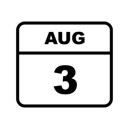 August 3rd Date on a Single Day Calendar vector