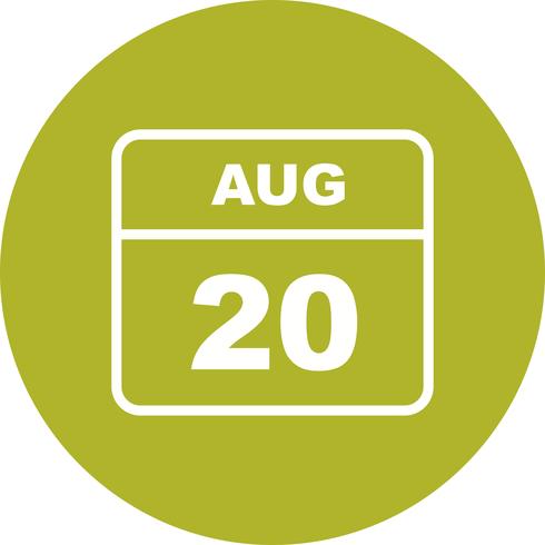 20 de agosto Fecha en un calendario de un solo día vector