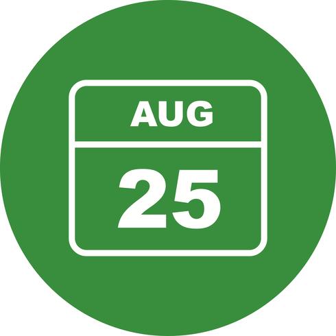 25 de agosto, fecha en un calendario de un solo día vector