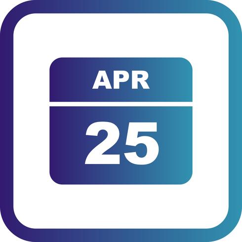 April 25th Date on a Single Day Calendar vector