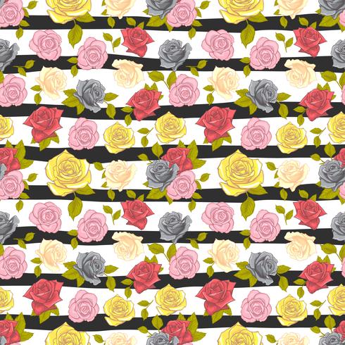 Flower Rose Seamless Pattern, Vector Floral Rose Seamless Pattern 141