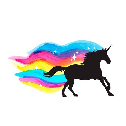 Conjunto de ilustración de mitología de silueta de unicornio, unicornio con acuarela vector