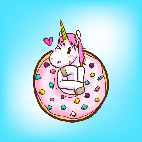 unicornio lindo y donas vector