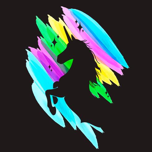 Mythology illustration set of unicorn silhouette, unicorn with watercolor vector
