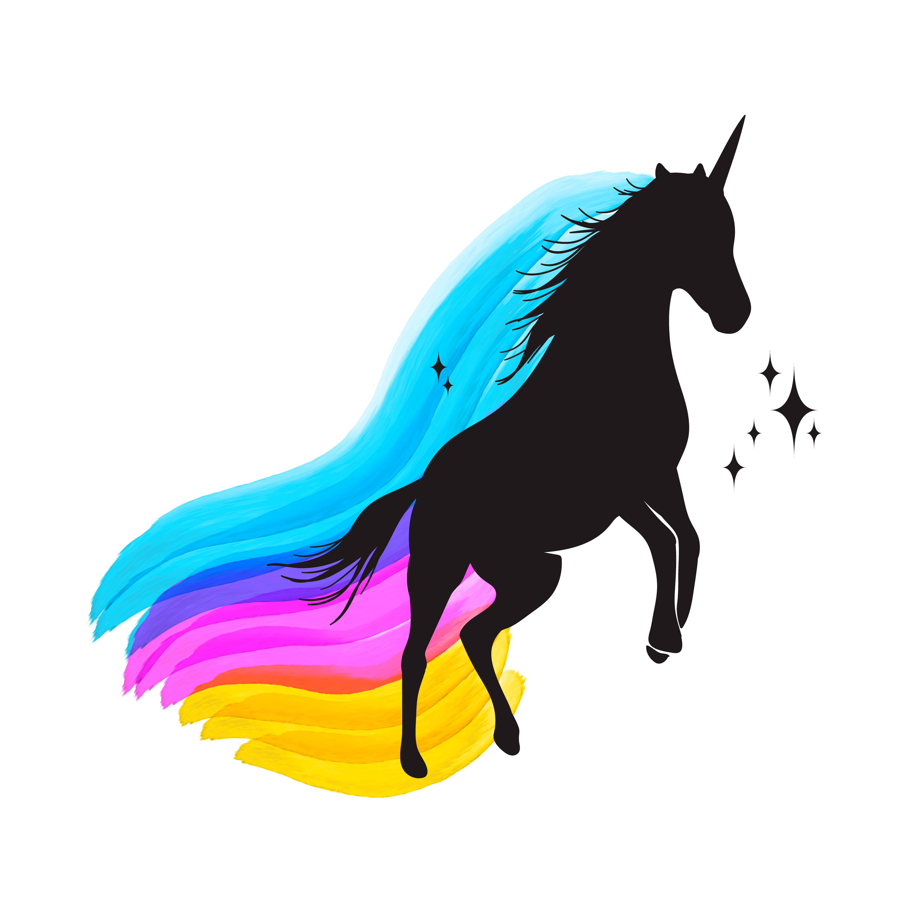 Mythology illustration set of unicorn silhouette, unicorn with