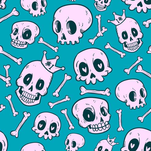 seamless pattern cute doodle skull collection vector