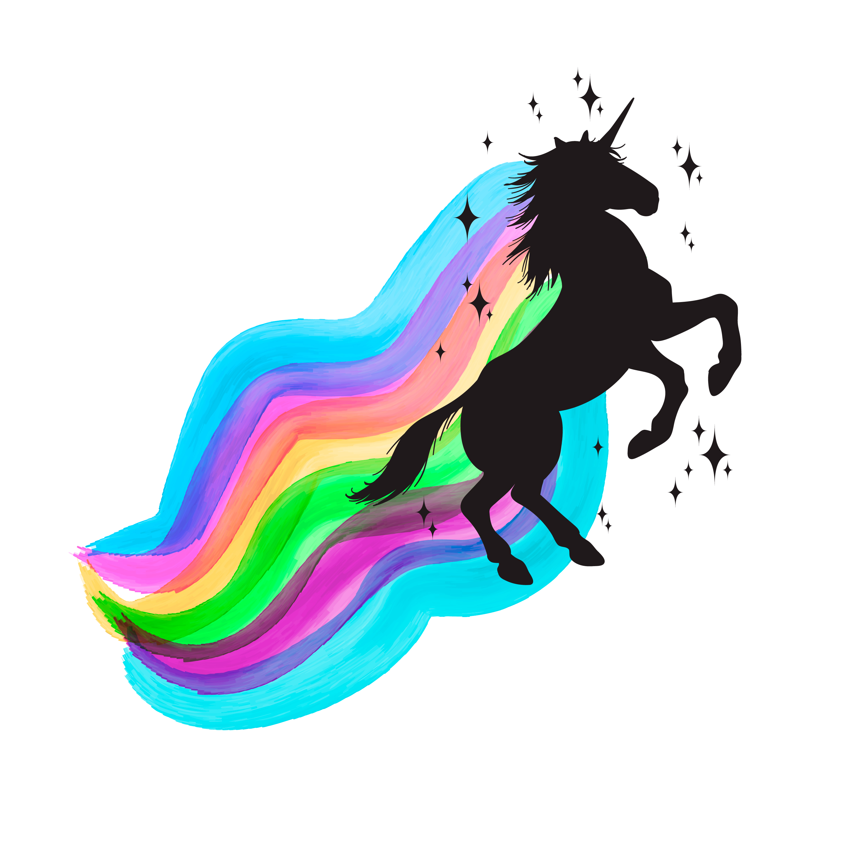 Mythology illustration set of unicorn silhouette, unicorn with