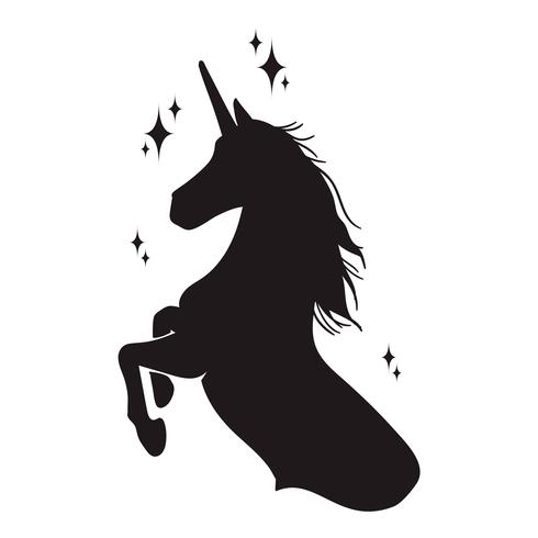 Silueta mágica del unicornio, iconos elegantes, vintage, fondo, tatuaje de los caballos. Dibujado a mano ilustración vectorial unicornio, contorno negro. vector