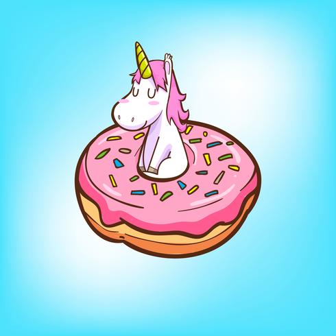 unicornio lindo y donas vector