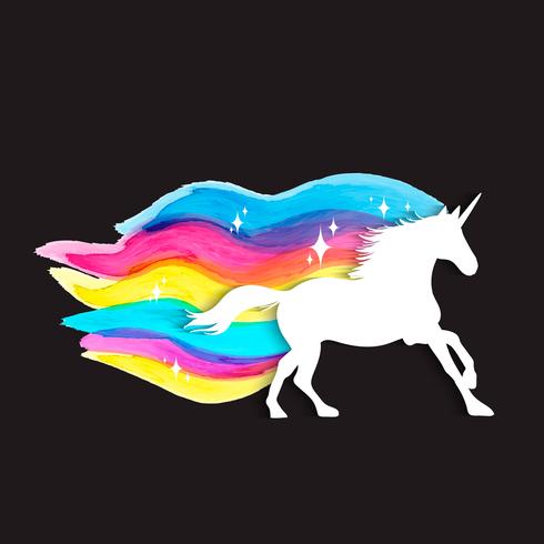 Conjunto de ilustración de mitología de silueta de unicornio, unicornio con acuarela vector