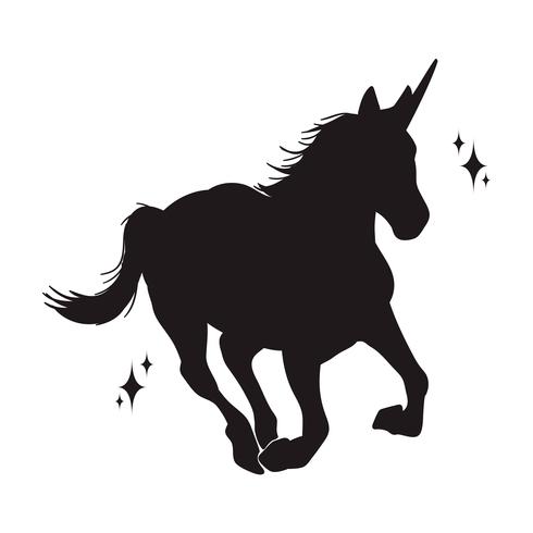 Silueta mágica del unicornio, iconos elegantes, vintage, fondo, tatuaje de los caballos. vector