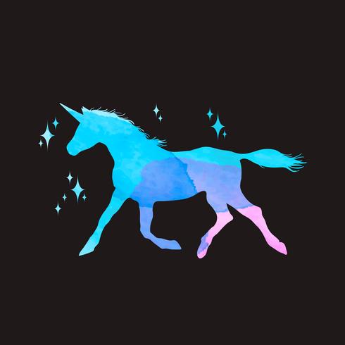 Conjunto de ilustración de mitología de silueta de unicornio, unicornio con acuarela vector