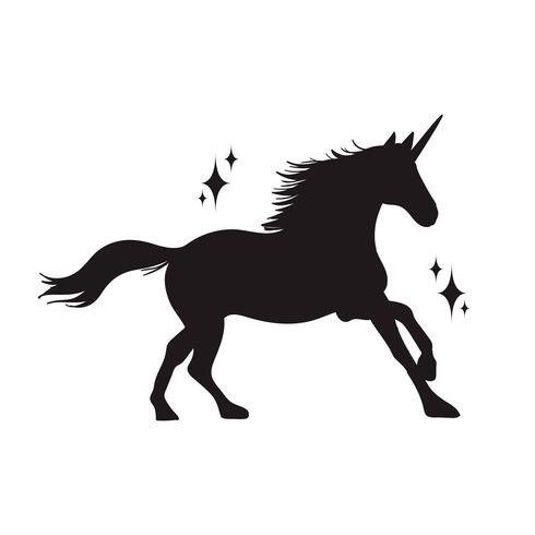 Silueta mágica del unicornio, iconos elegantes, vintage, fondo, tatuaje de los caballos. vector