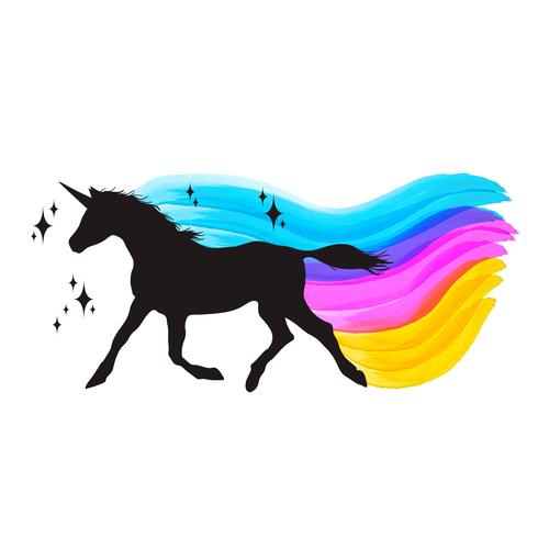 Mythology illustration set of unicorn silhouette, unicorn with watercolor vector