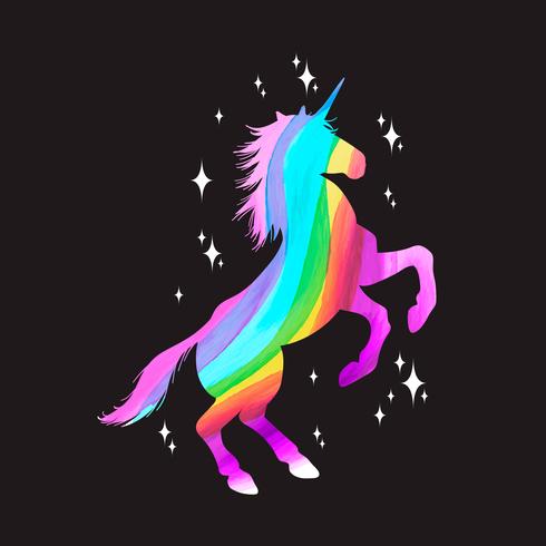 Conjunto de ilustración de mitología de silueta de unicornio, unicornio con acuarela vector