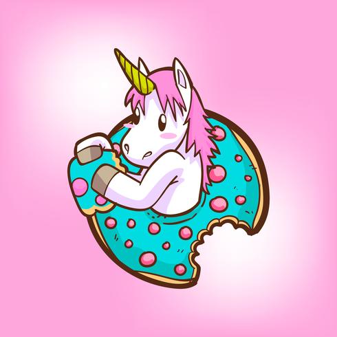 cute unicorn and donuts vector