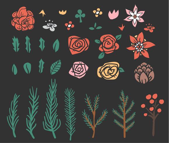 flower and leaf set vector