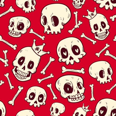 seamless pattern cute doodle skull collection vector